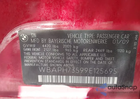 2009 BMW 328I from USA, damaged, VIN WBAPH73599E125695